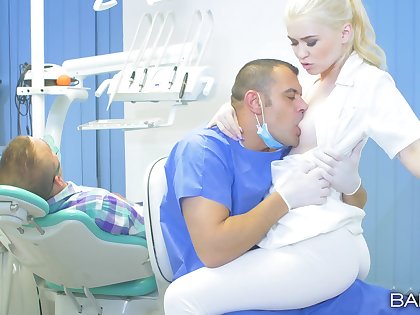Naughty blonde nurse gets fucked in the office by the doctor